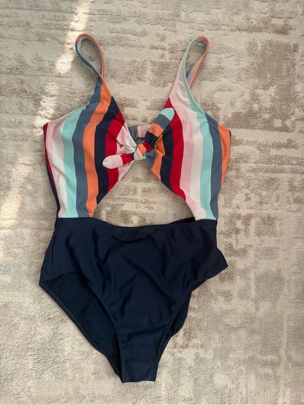 Hollister Multicolor Striped One-Piece Swimsuit with Navy Bottom